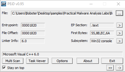PEiD - Compiled using Microsoft Visual C++ 6.0 DLL